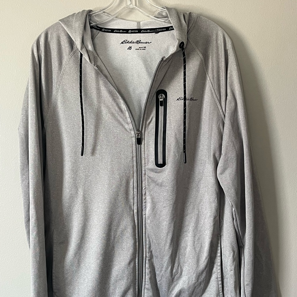 Eddie Bauer Hoodie Mens Size Medium Gray FreeDry Performance Full Zip Sweatshirt